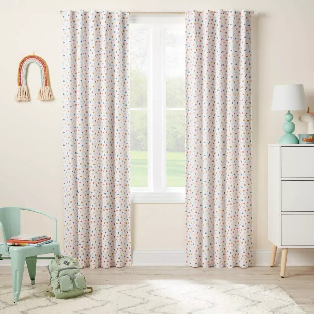 Pillowfort White & Colorful Dots Blackout & Lined Curtain Panel 42" x 84" NWOT